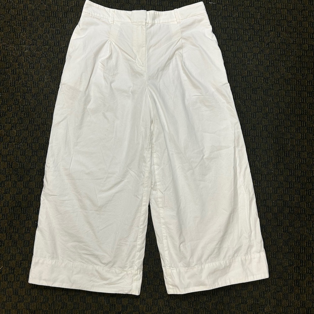 Ann Taylor Womens White Cotton Pleated Wide Leg Pants Size 10 High Rise